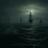 Embarcacion mar ola épico oscuro fantasía ilustración Arte de miedo detallado póster petróleo pintura apocalipsis foto