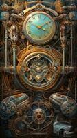 Steampunk retro Clásico Perfecto detalles latón cobre tubería coche mecanismo engranajes ilustración foto