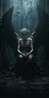 oscuro ángel místico alas diablo pesadilla modelo oscuridad mito sentado oscuro épico ilustración foto