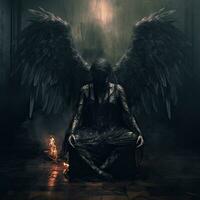 dark angel mystical wings devil nightmare model darkness myth sitting dark epic illustration photo