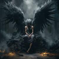 dark angel mystical wings devil nightmare model darkness myth sitting dark epic illustration photo