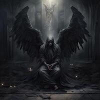 dark angel mystical wings devil nightmare model darkness myth sitting dark epic illustration photo