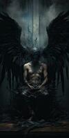 oscuro ángel místico alas diablo pesadilla modelo oscuridad mito sentado oscuro épico ilustración foto