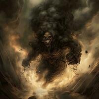 oscuro fantasía infierno llamas mal horror temor fumar demonio guerrero diablo ilustración pesadilla foto