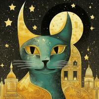 cat kitty abstract psychodelia illustration rich doodle image star moon universe poster photo