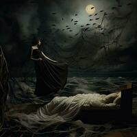 nightmare illustration dream mystery fairytale surreal horror creepy artwork dark clouds monster photo