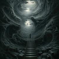 pesadilla ilustración sueño misterio cuento de hadas surrealista horror Siniestro obra de arte oscuro nubes monstruo foto