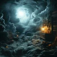 pesadilla ilustración sueño misterio cuento de hadas surrealista horror Siniestro obra de arte oscuro nubes monstruo foto