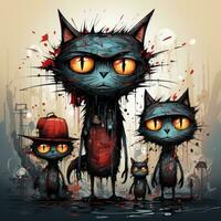 cat family kitty mysterious spooky illustration mysterious spooky scary landscape poster photo