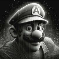 Mario game character pixel art tattoo engraving 8bit graphic design poster wall art illustration photo