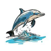 dolphin sketch watercolor graphic illustration cute clipart draw water wildwife photo