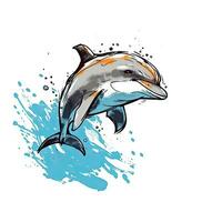 dolphin sketch watercolor graphic illustration cute clipart draw water wildwife photo