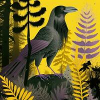 cuervo cuervo misterio ilustración amarillo escalofriante resumen póster pintura surrealista soñador Arte tatuaje foto