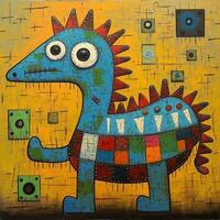 dinosaur cubism art oil painting abstract geometric funny doodle illustration poster tatoo photo