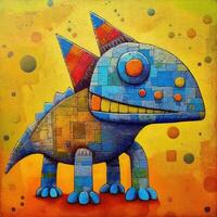 dinosaur cubism art oil painting abstract geometric funny doodle illustration poster tatoo photo