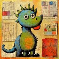 dinosaur cubism art oil painting abstract geometric funny doodle illustration poster tatoo photo