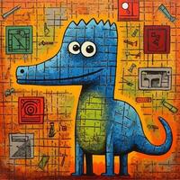 dinosaur cubism art oil painting abstract geometric funny doodle illustration poster tatoo photo