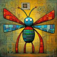 dragonfly cubism art oil painting abstract geometric funny doodle illustration poster tatoo photo