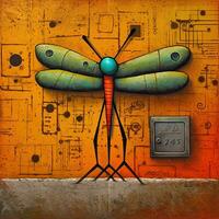 dragonfly cubism art oil painting abstract geometric funny doodle illustration poster tatoo photo