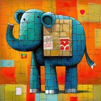 elephant cubism art oil painting abstract geometric funny doodle illustration poster tatoo photo