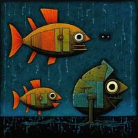 fish piranha cubism art oil painting abstract geometric funny doodle illustration poster tatoo photo