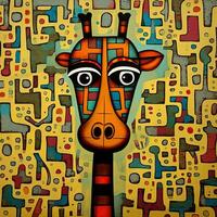 giraffe cubism art oil painting abstract geometric funny doodle illustration poster tatoo photo