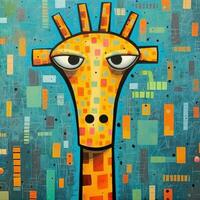 giraffe cubism art oil painting abstract geometric funny doodle illustration poster tatoo photo