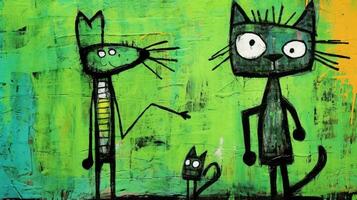 cats expressive children animal illustration painting scrapbook hand drawn artwork cute cartoon photo