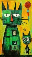 gatos expresivo niños animal ilustración pintura álbum de recortes mano dibujado obra de arte linda dibujos animados foto