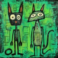 gatos expresivo niños animal ilustración pintura álbum de recortes mano dibujado obra de arte linda dibujos animados foto