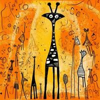 giraffe expressive children animal illustration painting scrapbook hand drawn artwork cute cartoon photo