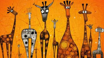 jirafa expresivo niños animal ilustración pintura álbum de recortes mano dibujado obra de arte linda dibujos animados foto