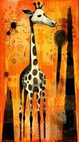 giraffe expressive children animal illustration painting scrapbook hand drawn artwork cute cartoon photo