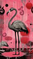 flamingo expressive children animal illustration painting scrapbook drawn artwork cute cartoon photo