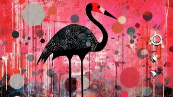 flamingo expressive children animal illustration painting scrapbook drawn artwork cute cartoon photo