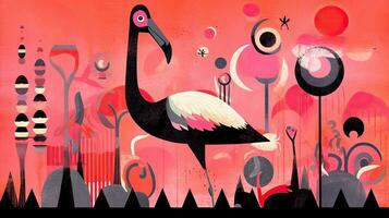 flamingo expressive children animal illustration painting scrapbook hand drawn artwork cute cartoon photo