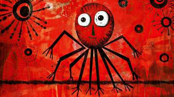 spider expressive children illustration painting scrapbook hand drawn artwork cute cartoon photo