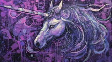 caballo unicornio expresivo niños ilustración pintura álbum de recortes dibujado obra de arte linda dibujos animados foto