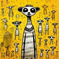 marmot meerkat expressive children illustration painting scrapbook drawn artwork cute cartoon photo