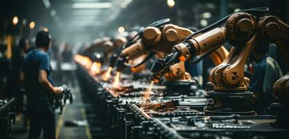 robot arm assembly machine factory workshop sparks photo manufacturing automated production