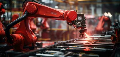 robot arm assembly machine factory workshop sparks photo manufacturing automated production