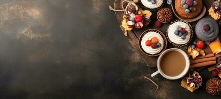 cupcakes banner free space text mockup fast food top view empty professional phonography photo
