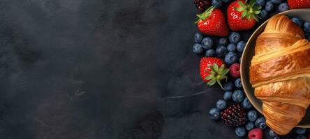 berries croissant banner free space text mockup fast food top view professional phonography photo