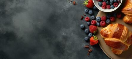 berries croissant banner free space text mockup fast food top view professional phonography photo