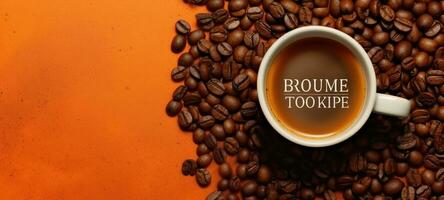 coffee cup beans banner free space text mockup fast food top view professional phonography photo