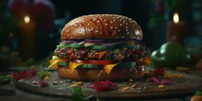 grande hamburguesa queso profesional estudio comida fotografía social medios de comunicación elegante tela moderno anuncio foto
