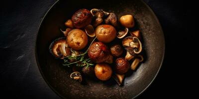 fried potatoes mushrooms professional studio food photography social media fabric hot modern ad photo