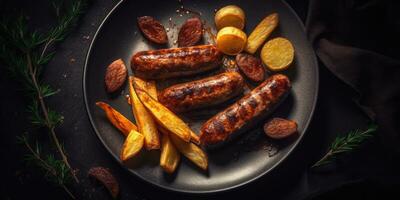 fried sausages fry professional studio food photography social media elegant hot modern ad photo