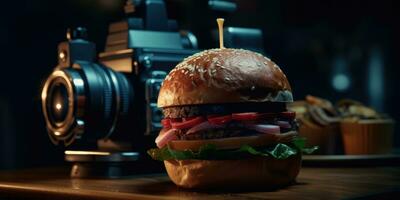 big burger cheese professional studio food photography social media elegant fabric modern ad photo