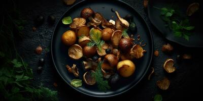 fried potatoes mushrooms professional studio food photography social media fabric hot modern ad photo